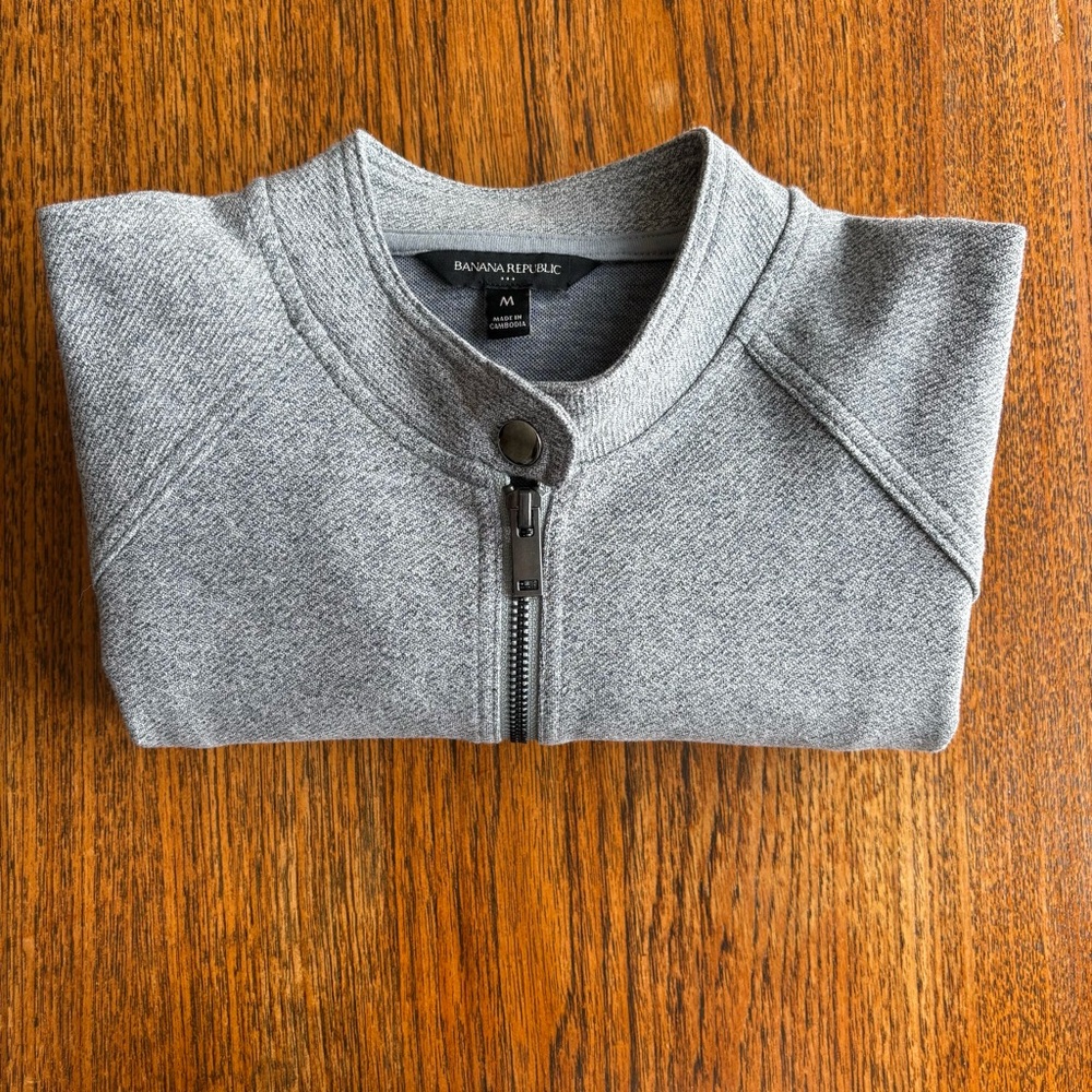 Banana Republic Factory Pique Moto Jacket in light gray size Medium - Picture 9 of 10